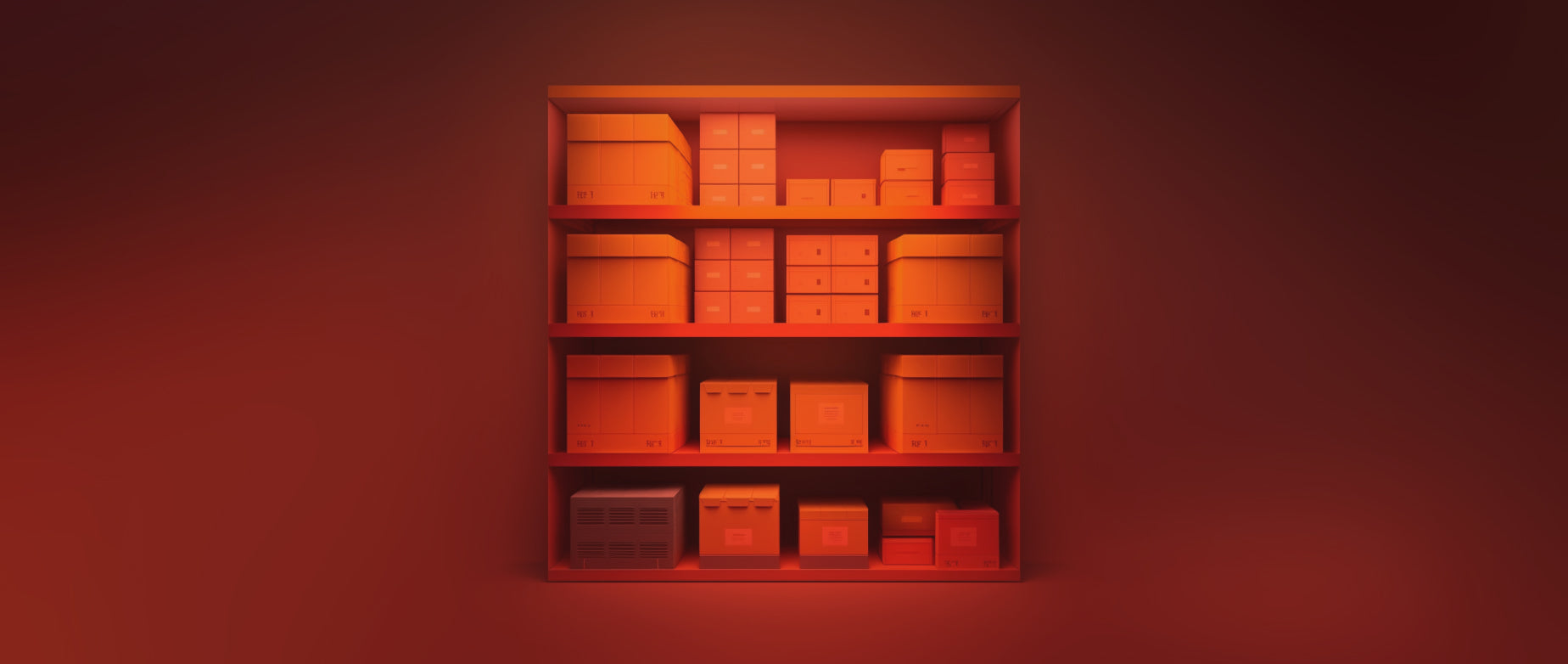 shelf full of storage boxes: inventory replenishment