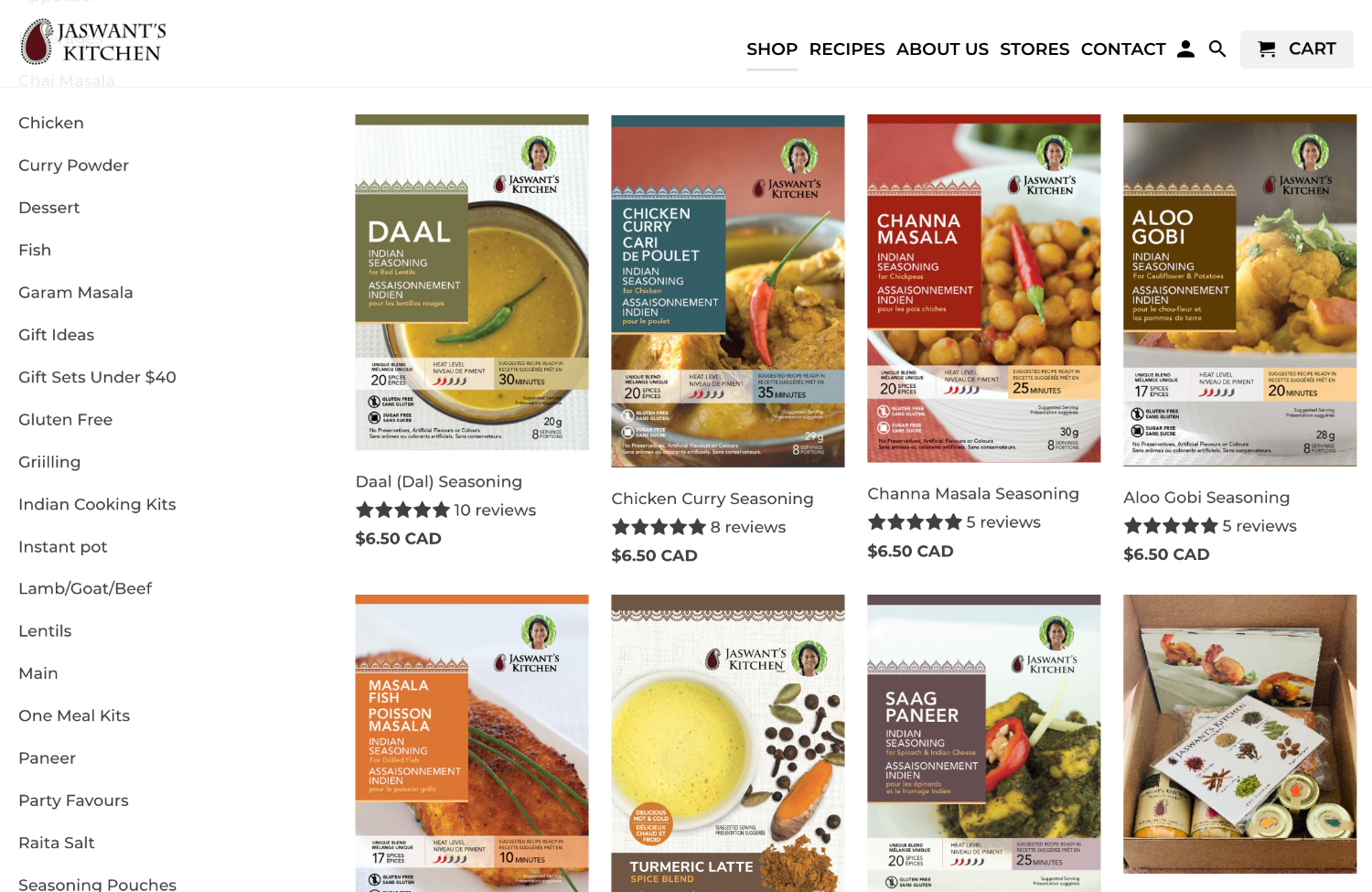 Product collection page for Jaswant's kitchen spices