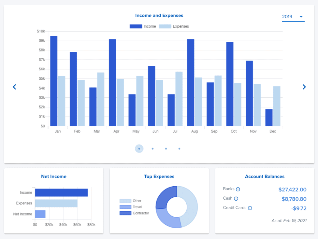 kashoo accounting software dashboard with income and expenses