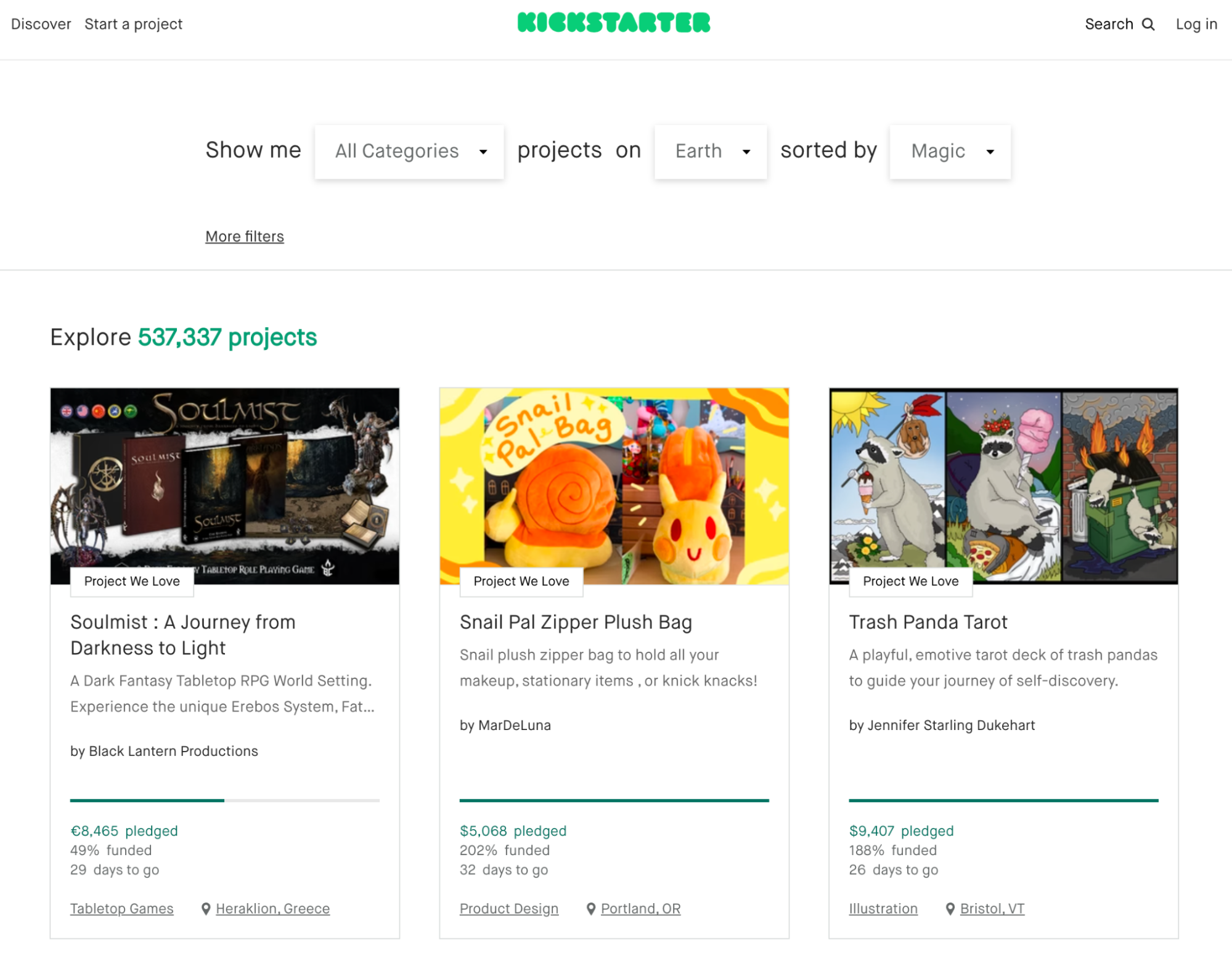 kickstarter homepage