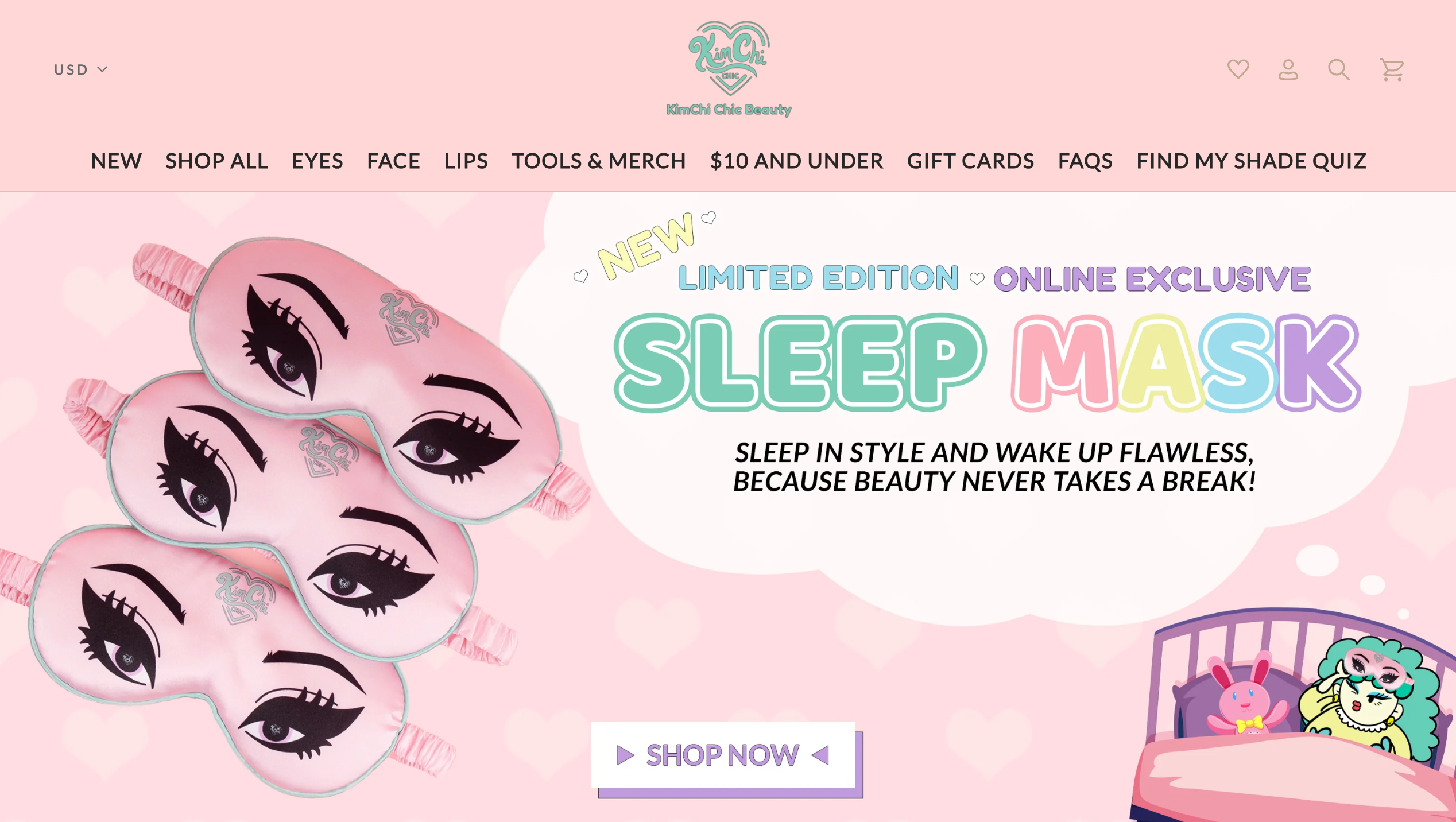 Ecommerce homepage for brand Kim Chi Chic Beauty
