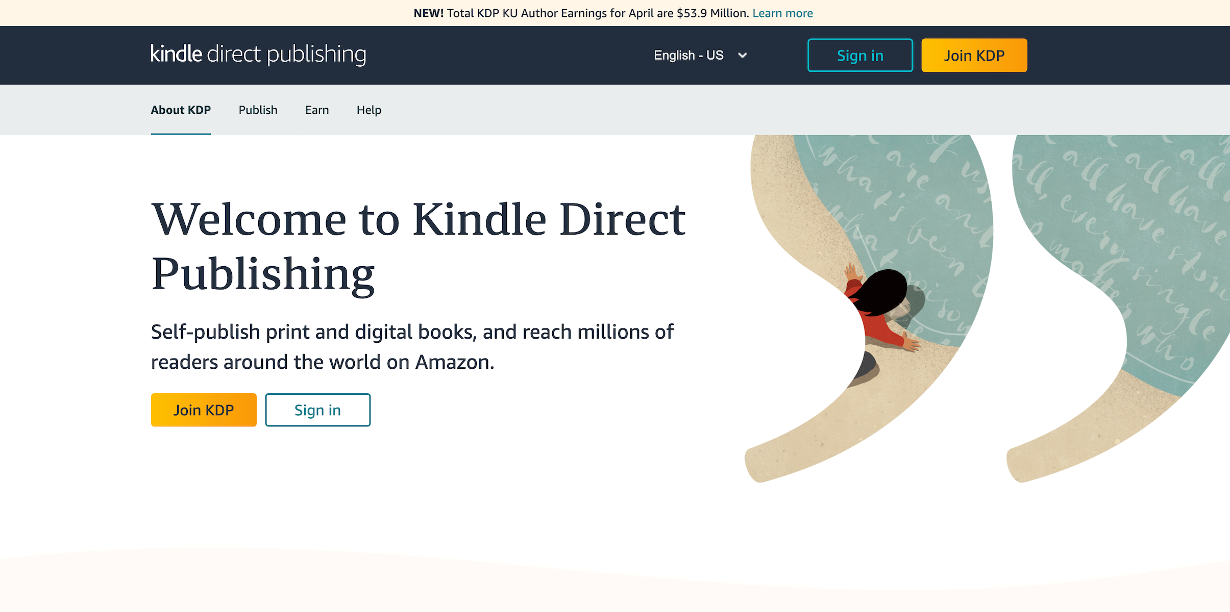 Amazon Kindle Direct Publishing homepage