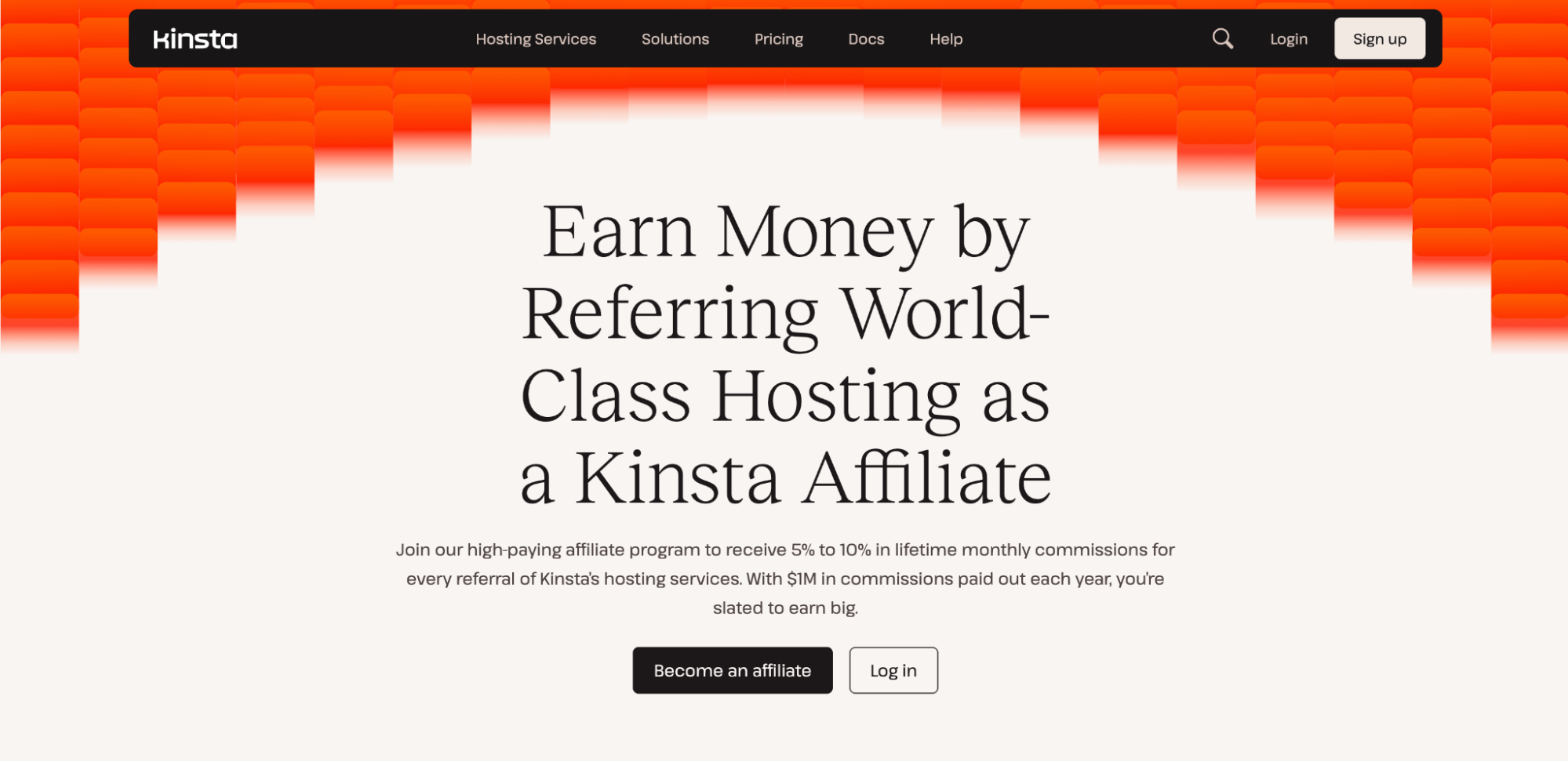 A screenshot of the Kinsta affiliate sign up page.