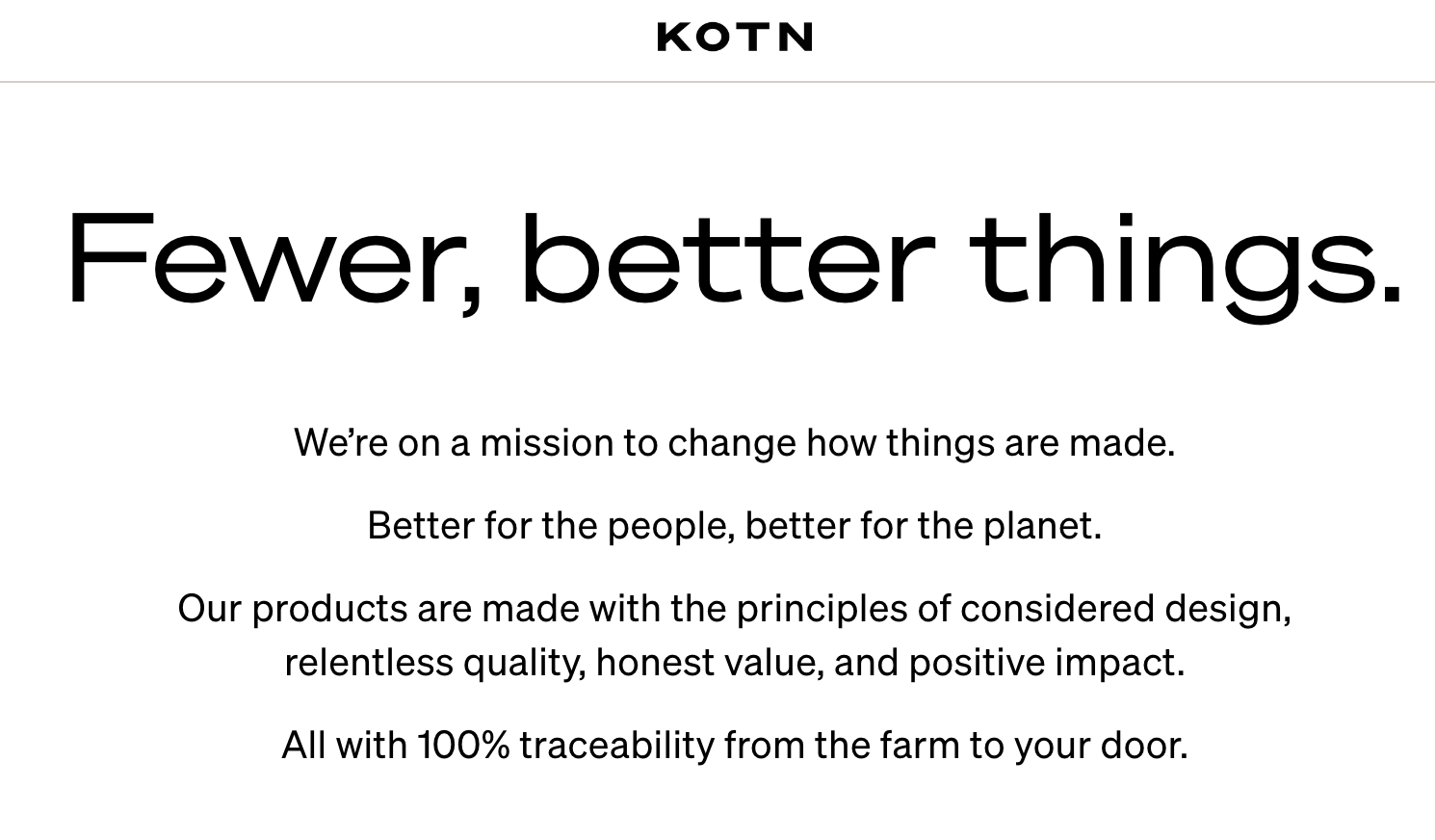 screenshot of Kotn about page