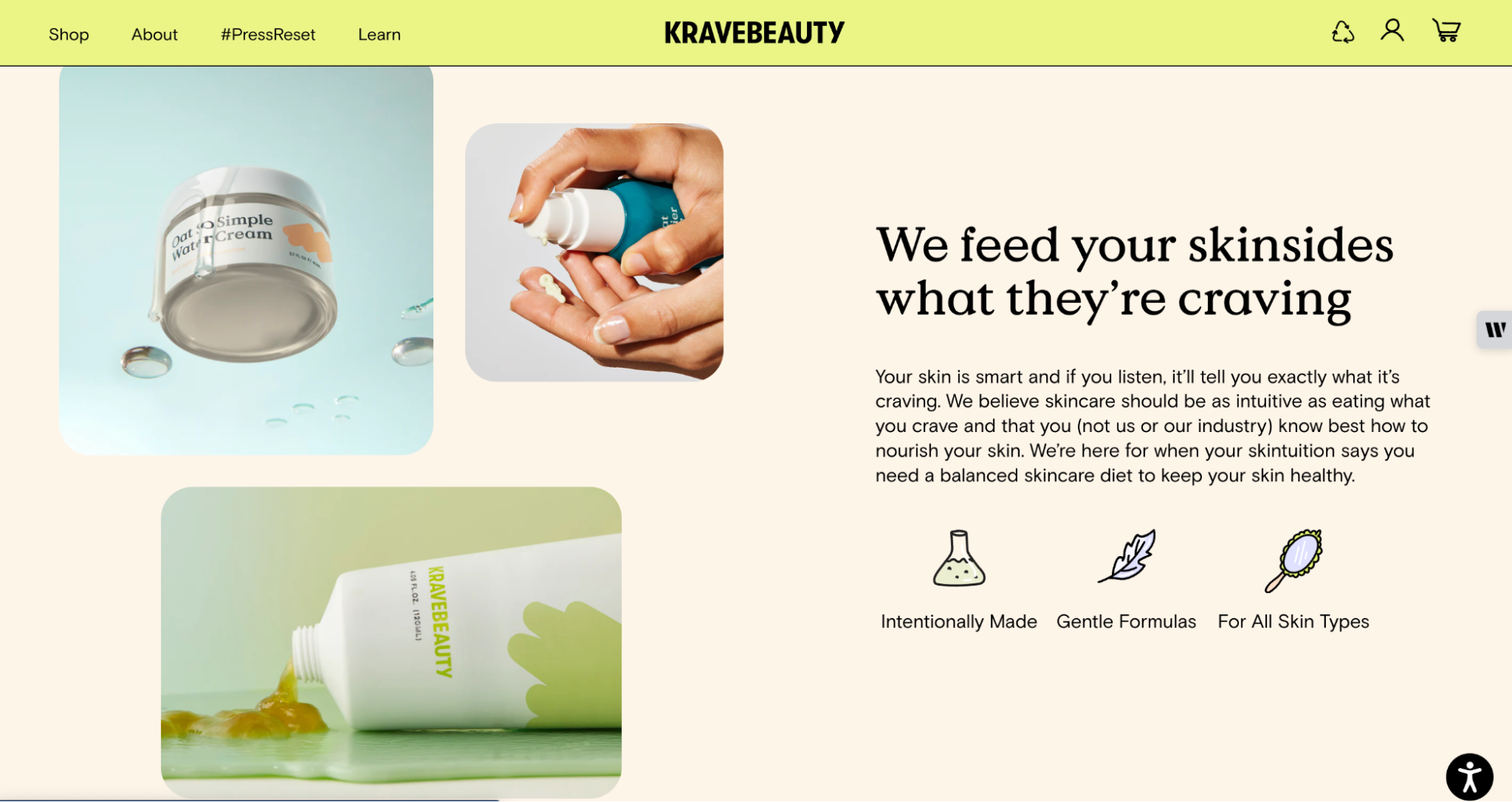 krave beauty homepage showing product information