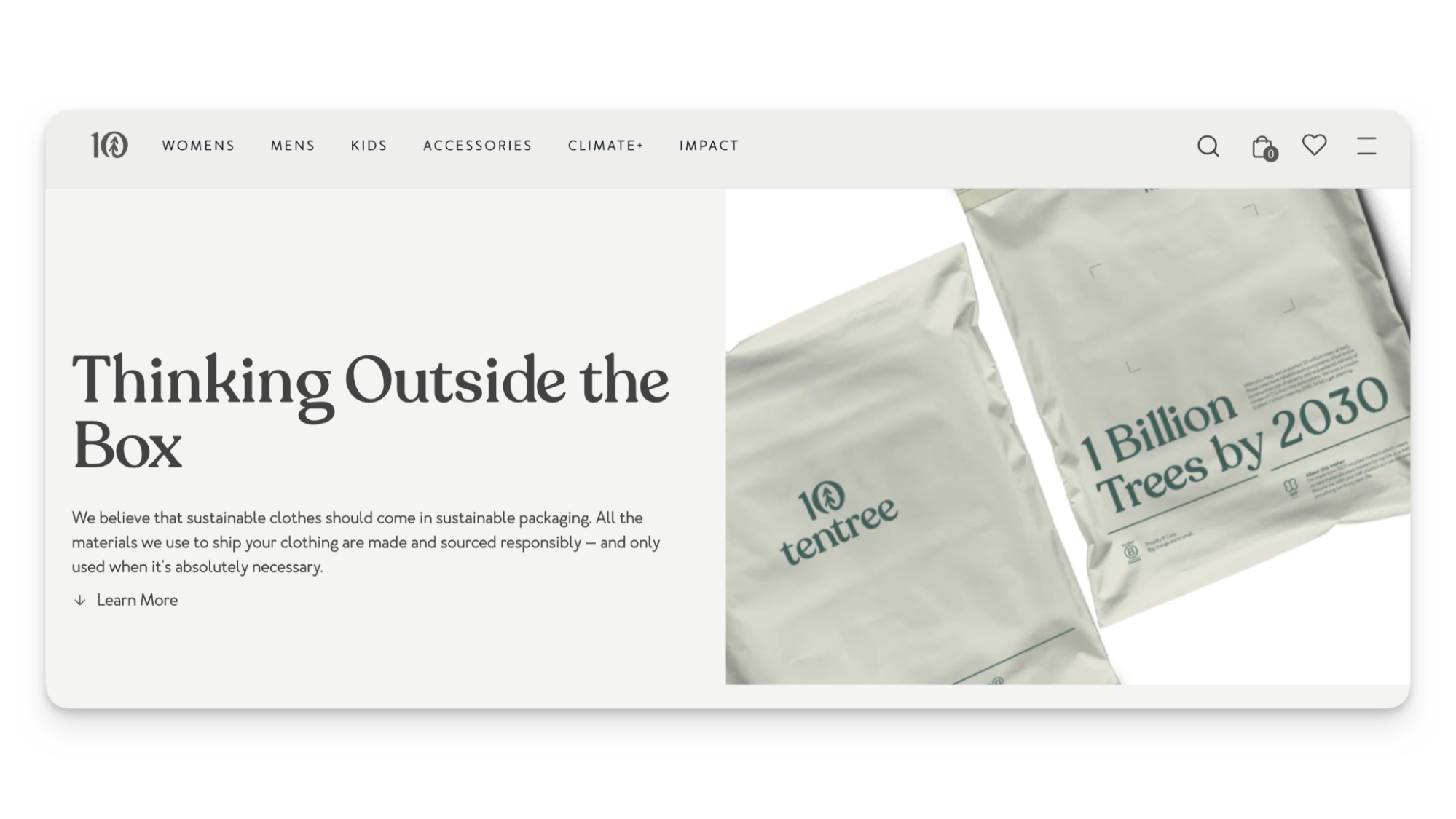 Image of outdoor apparel company Tentree’s website home page