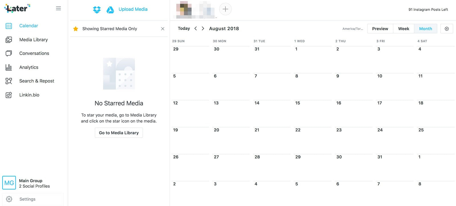 Later calendar for social media scheduling