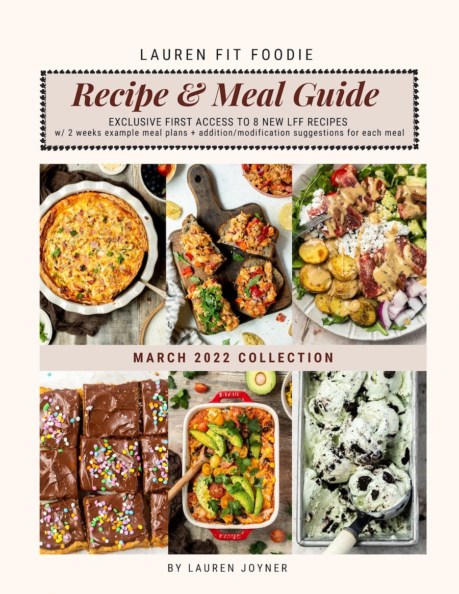 The cover of the March 2022 recipe and meal guide from Lauren Fit Foodie