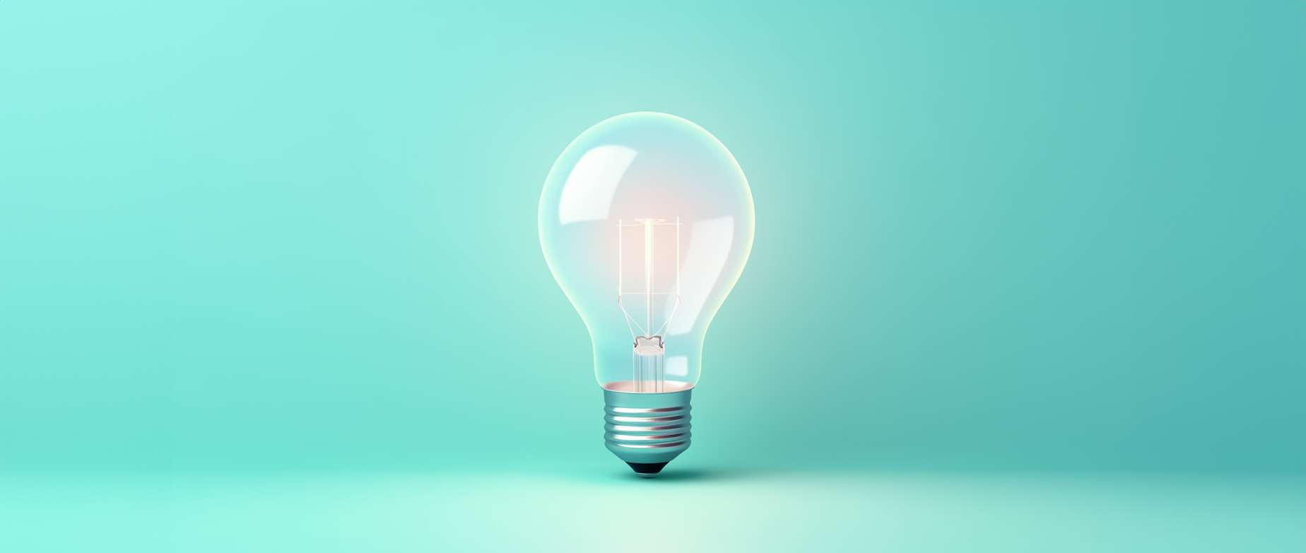 An illuminated light bulb on a blue background.
