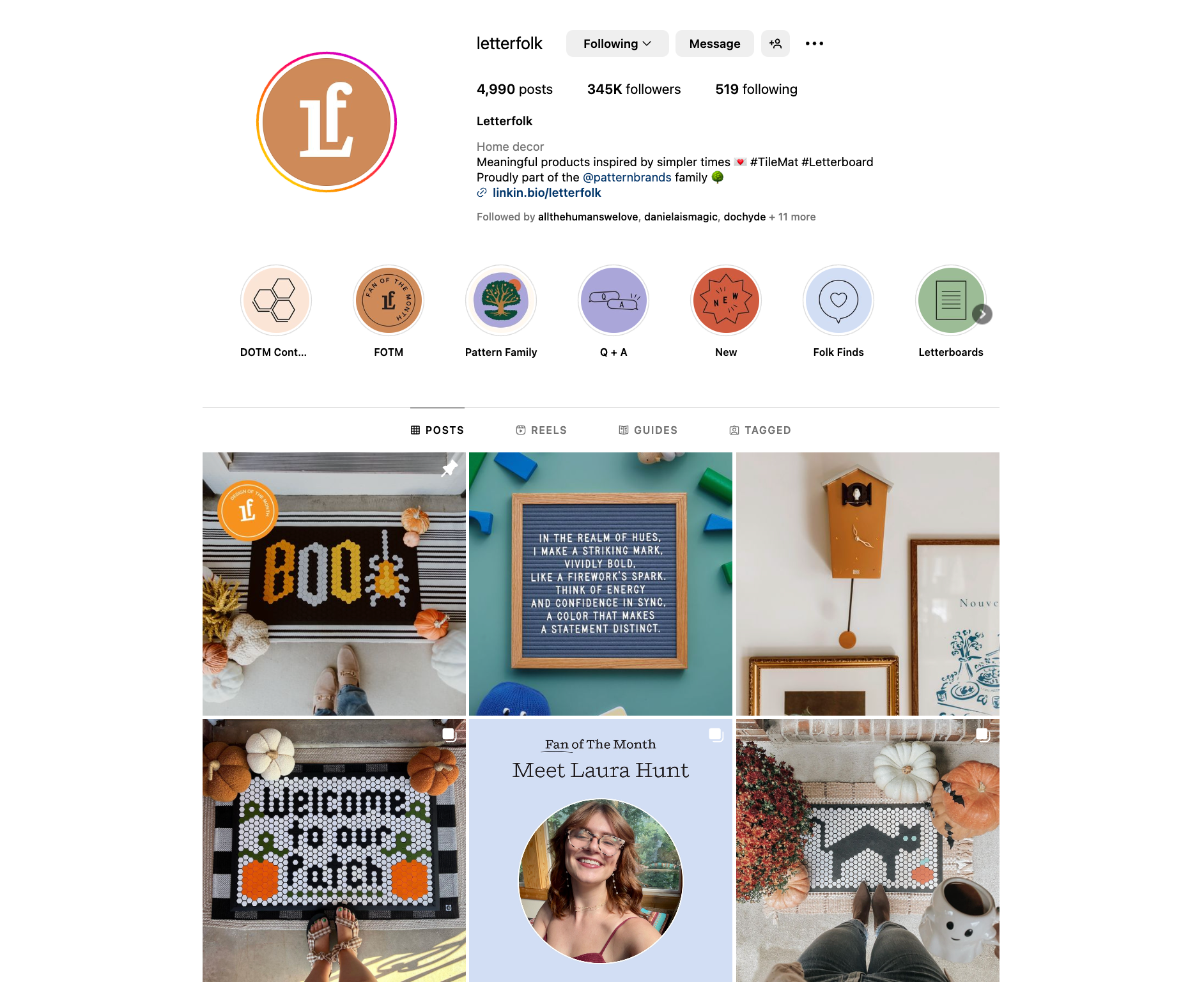 Letterfolk brand page on Instagram shows its consistent color palette helping it gain followers