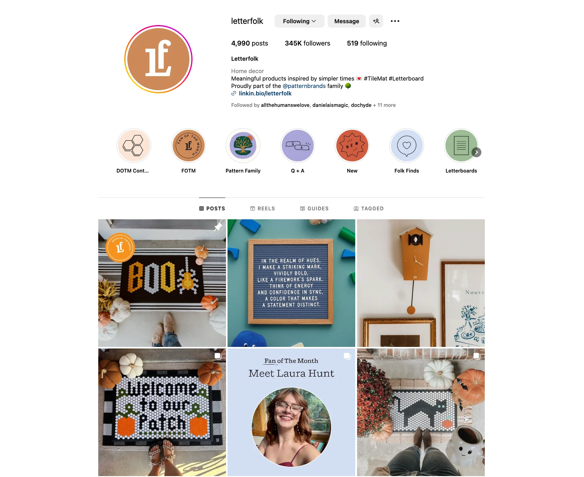 Letterfolk brand page on Instagram shows its consistent color palette helping it gain followers