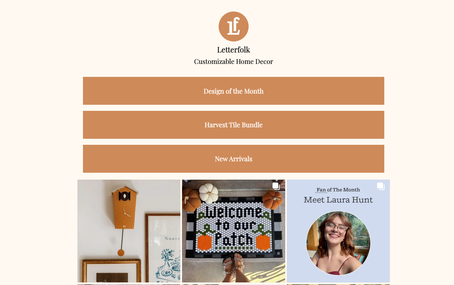 A content-rich link in bio page for brand Letterfolk encourages users to follow its Instagram