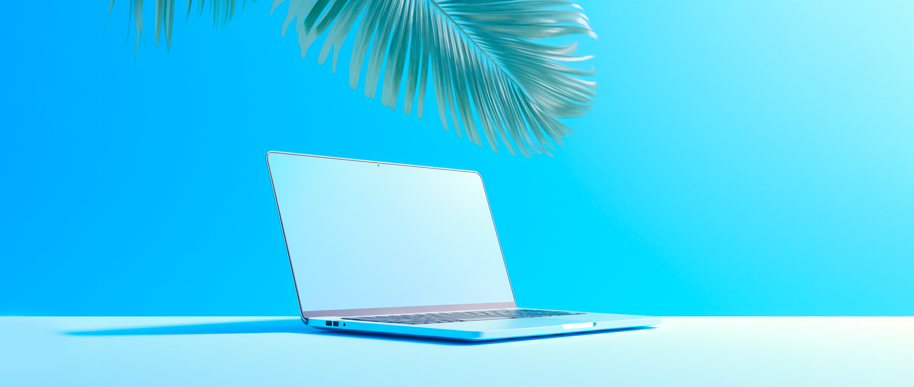 image of laptop with blue sky background and palm tree symbolizing lifestyle business ideas