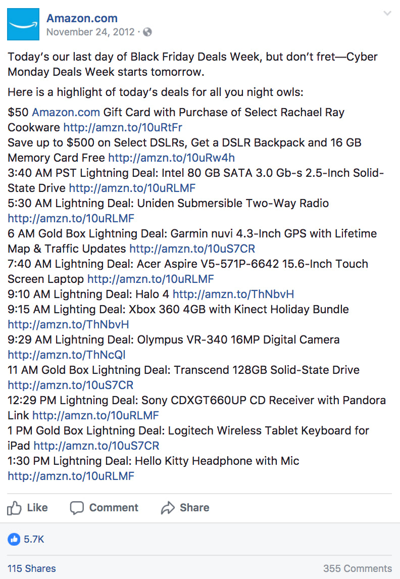 Amazon Lightning Deals Facebook post