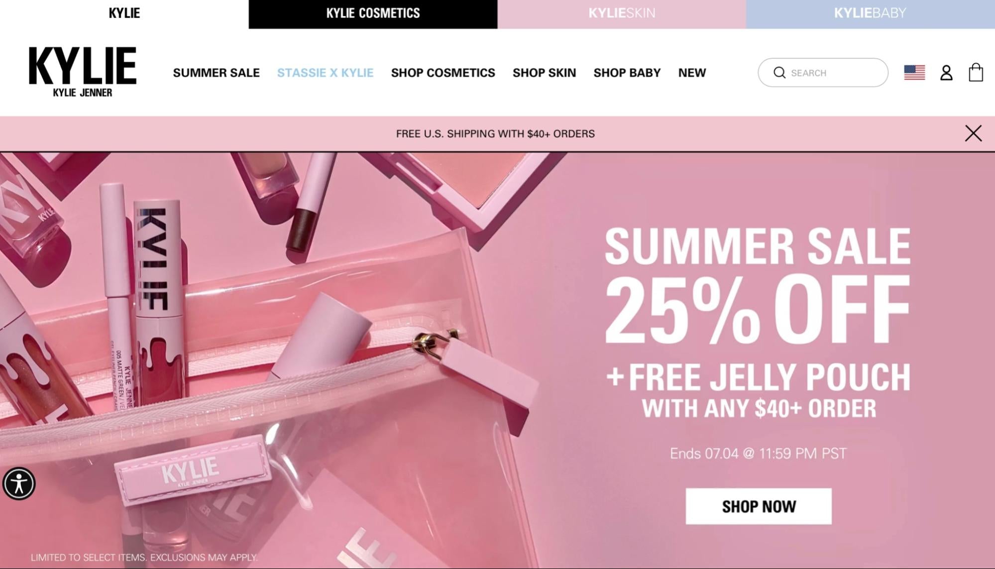 A limited time offer displayed on the homepage of a cosmetics website.