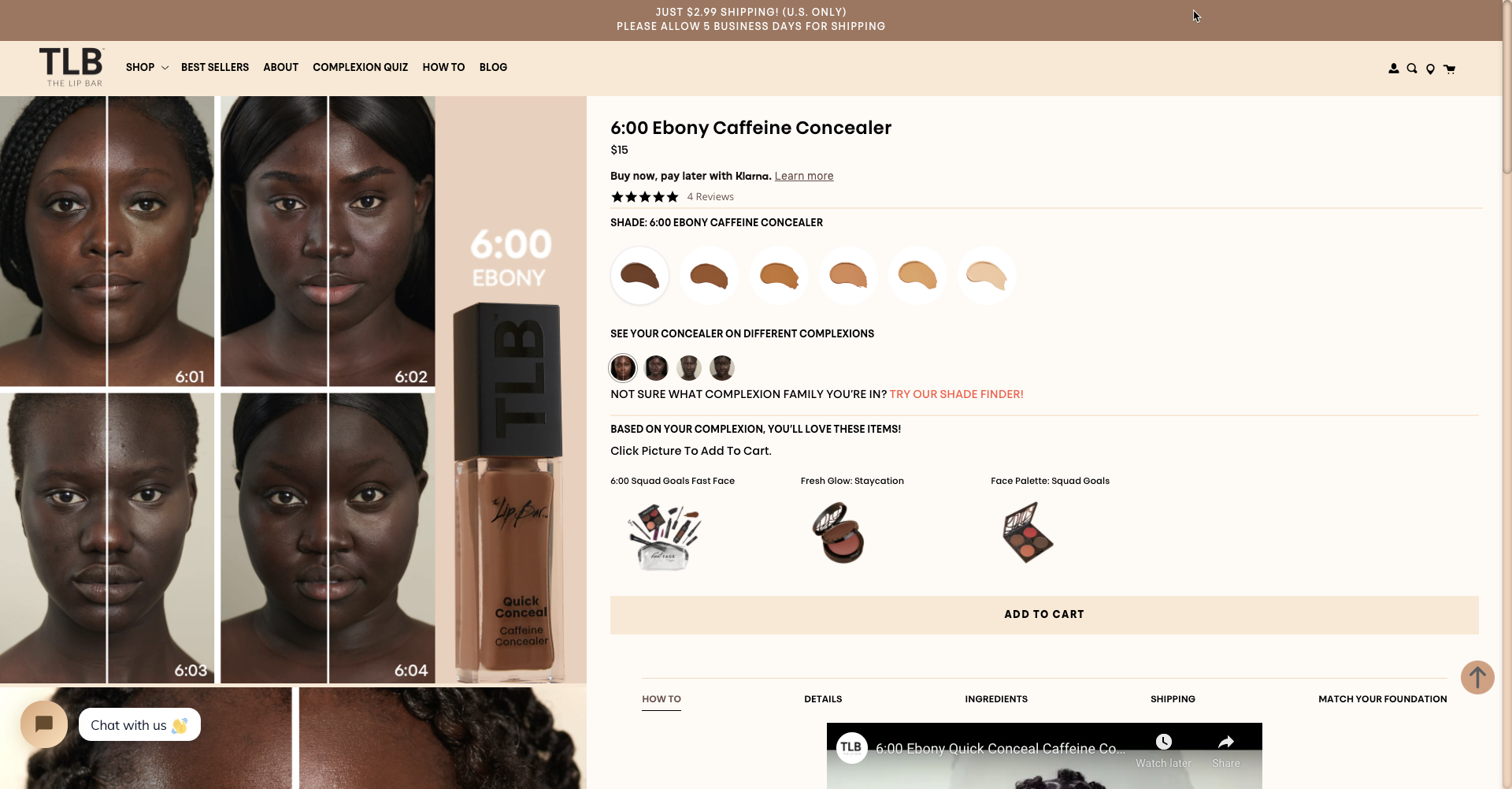 Example of how Shopify Store, The Lip Bar, balances using a keyword in their product pages and collections pages