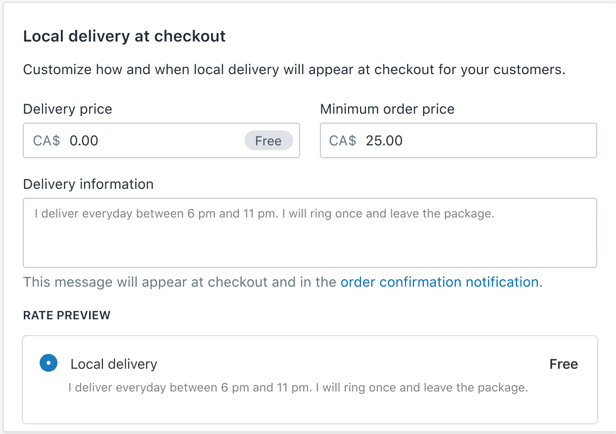 Configure your settings for minimum price for customers to qualify for local delivery