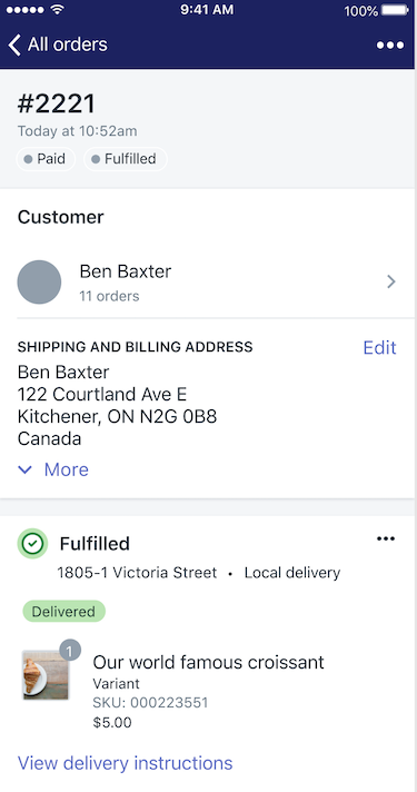 Hoe u lokale bezorginstructies voor een bestelling kunt bekijken en beheren in de Shopify-app