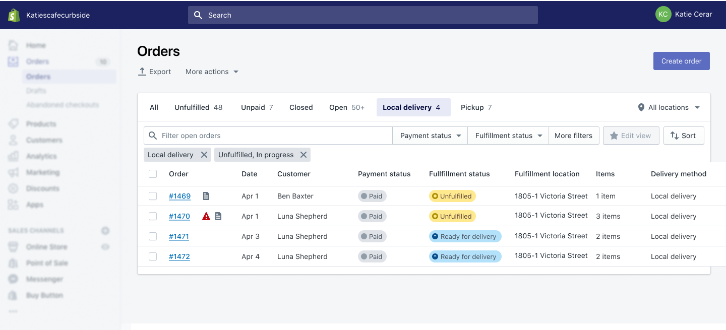 How to view your orders ready for local delivery in Shopify