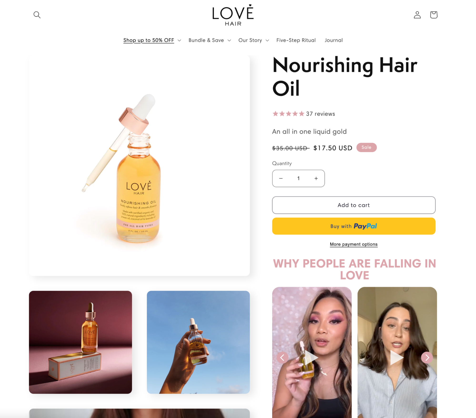 love hair product page example