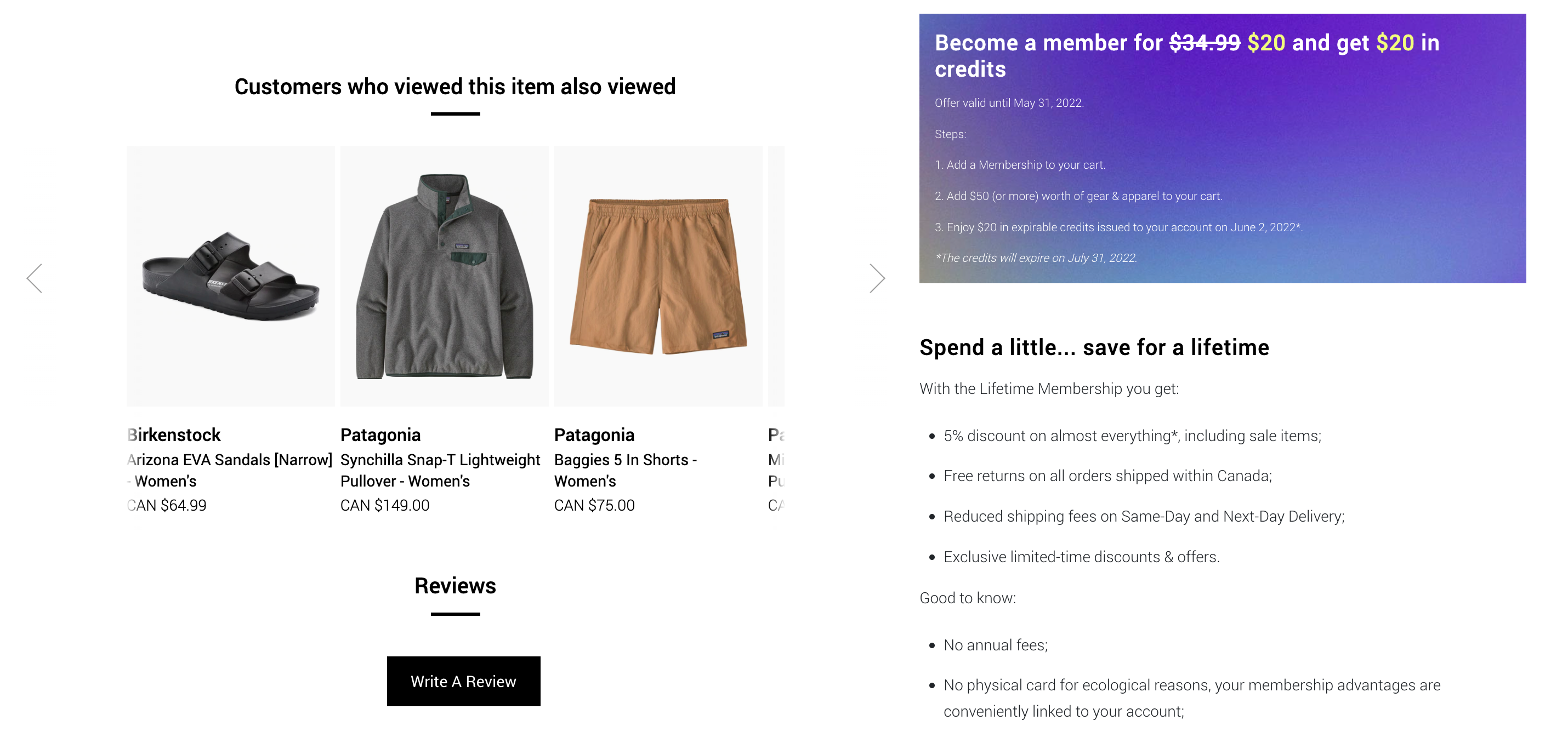 Altitude sports product page with membership discount option