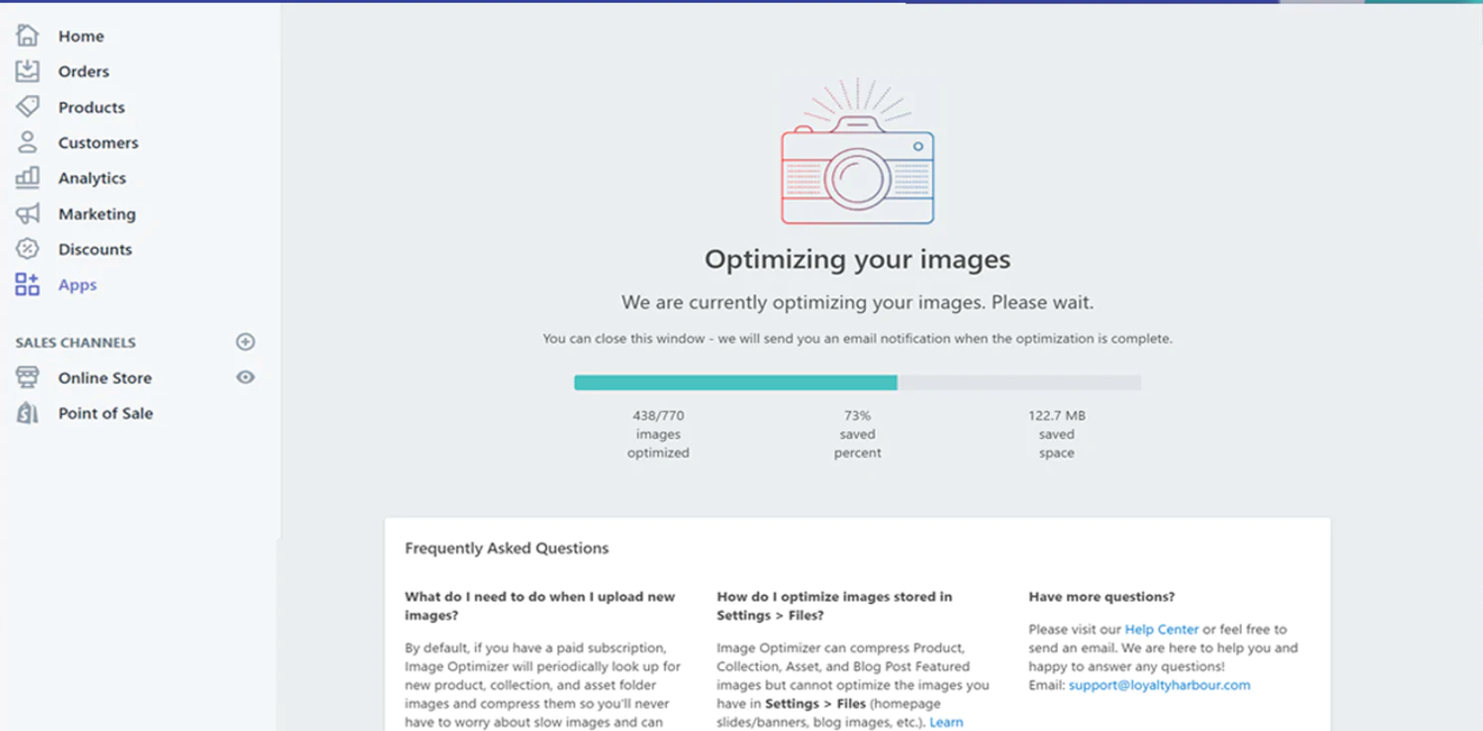 A promotional screenshot of an image optimizer tool by LoyaltyHarbour.