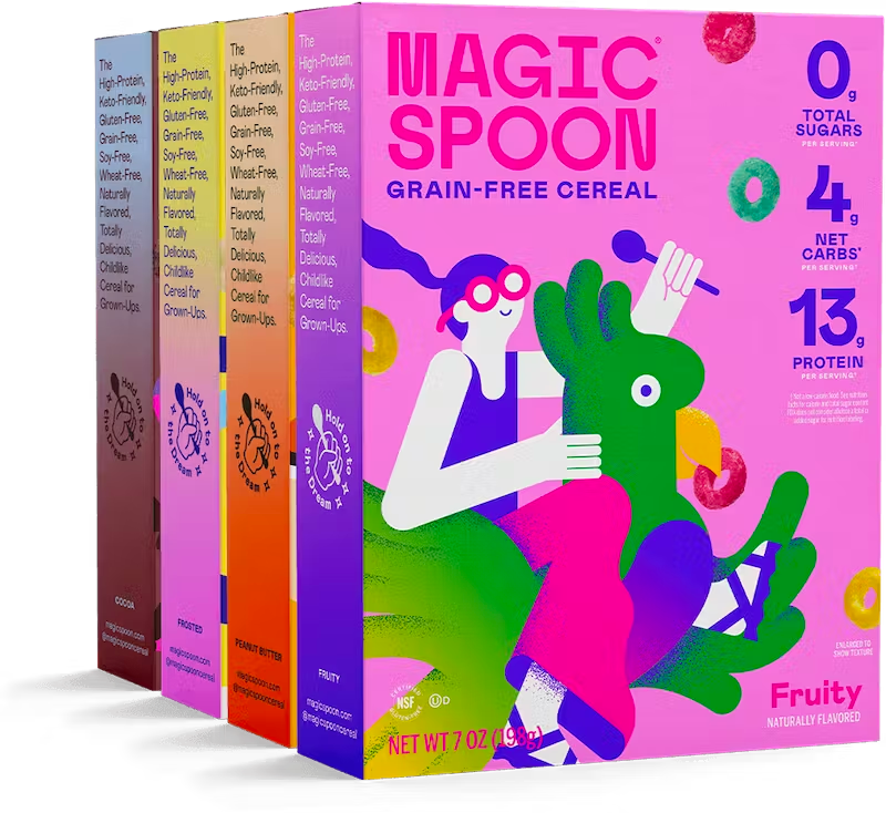 Image of Magic Spoon logo and its cereal box