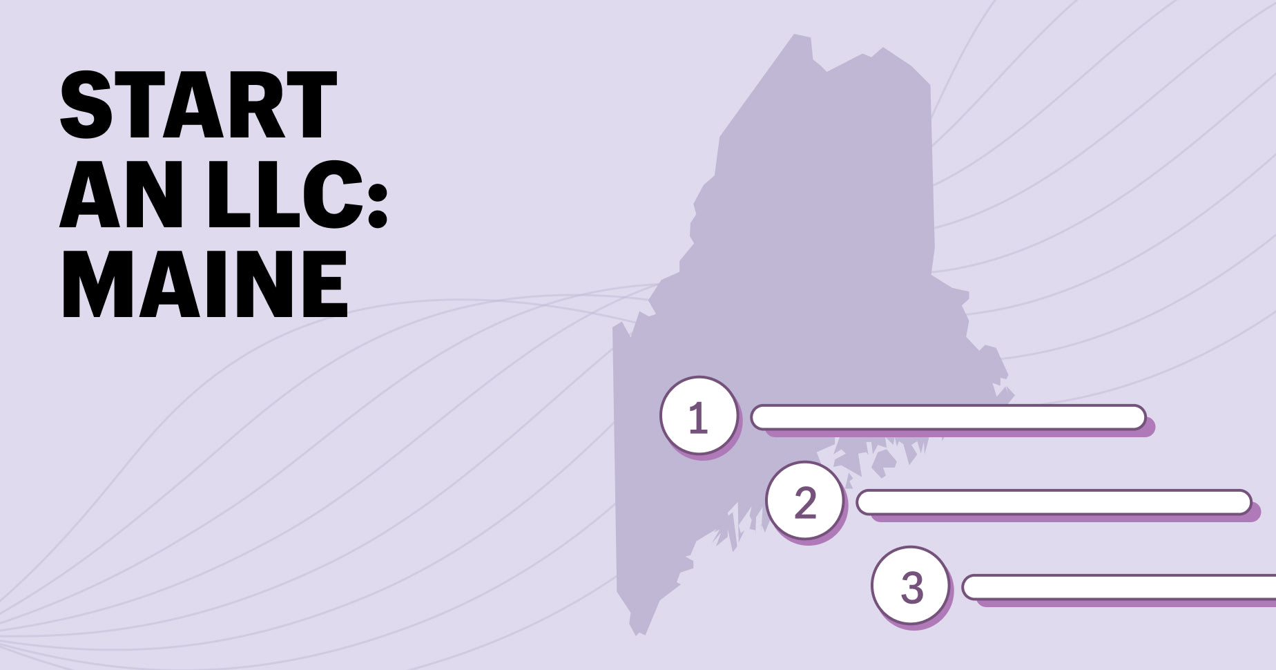 start an llc in maine on left, outline of state of maine on right with numbered list