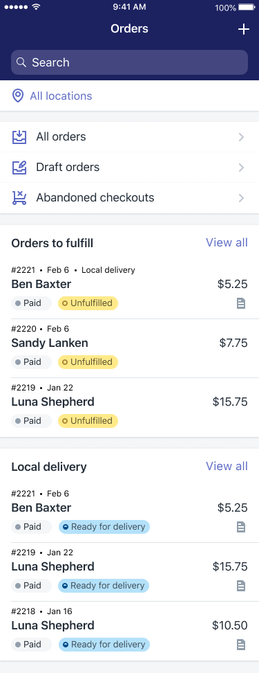 How to view and manage orders for local delivery in the Shopify mobile app