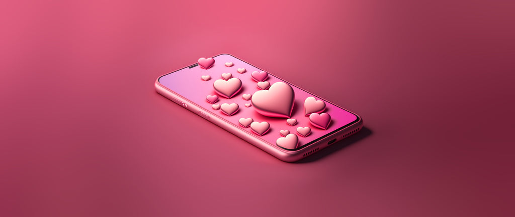 Illustration of a phone with 3d heart graphics floating on top