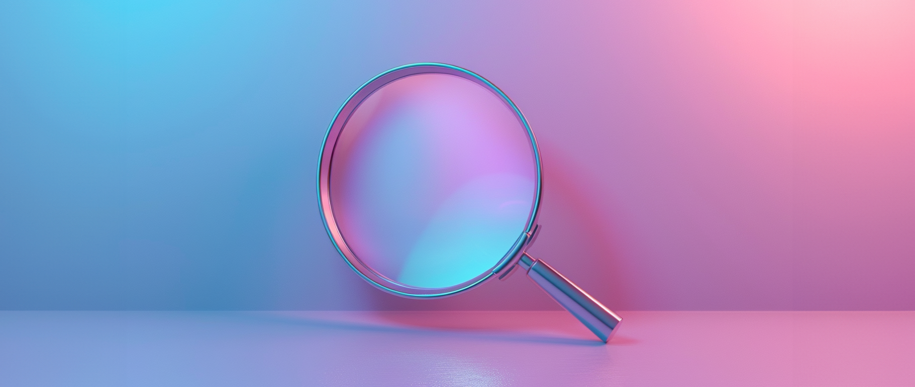 a magnifying glass on blue and pink background representing market research