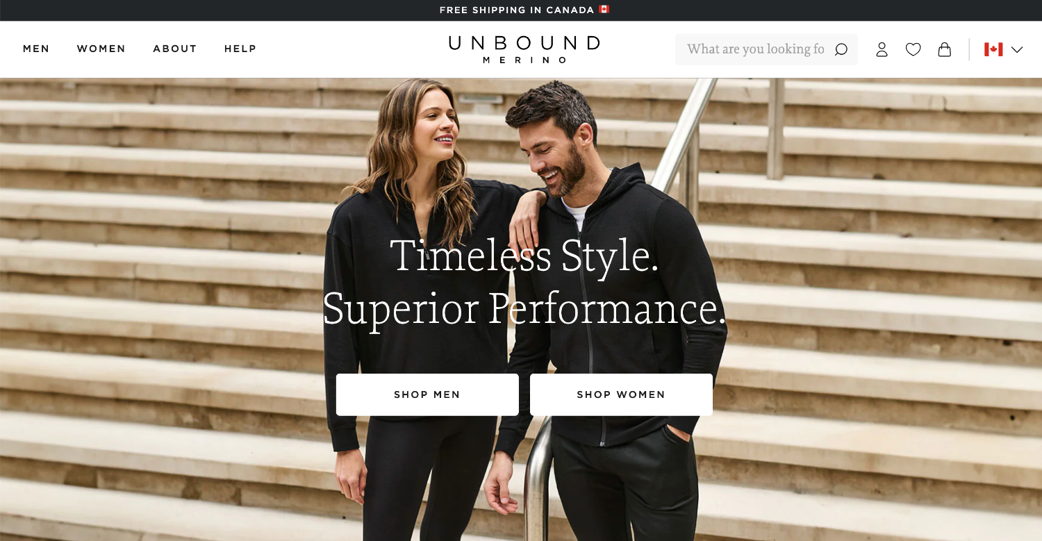 An ecommerce page from the brand Unbound Merino's website