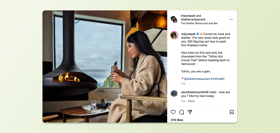 Instagram influencer Mijune Park's post promoting a restaurant.