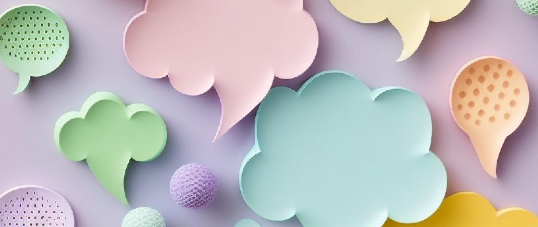 speech bubbles in various colors: monthly newsletter
