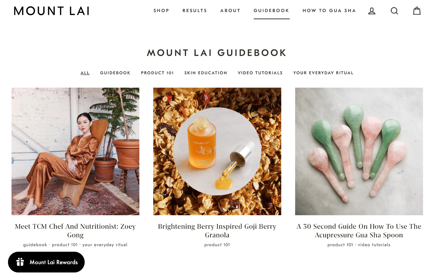 Ecommerce homepage for brand Mount Lai