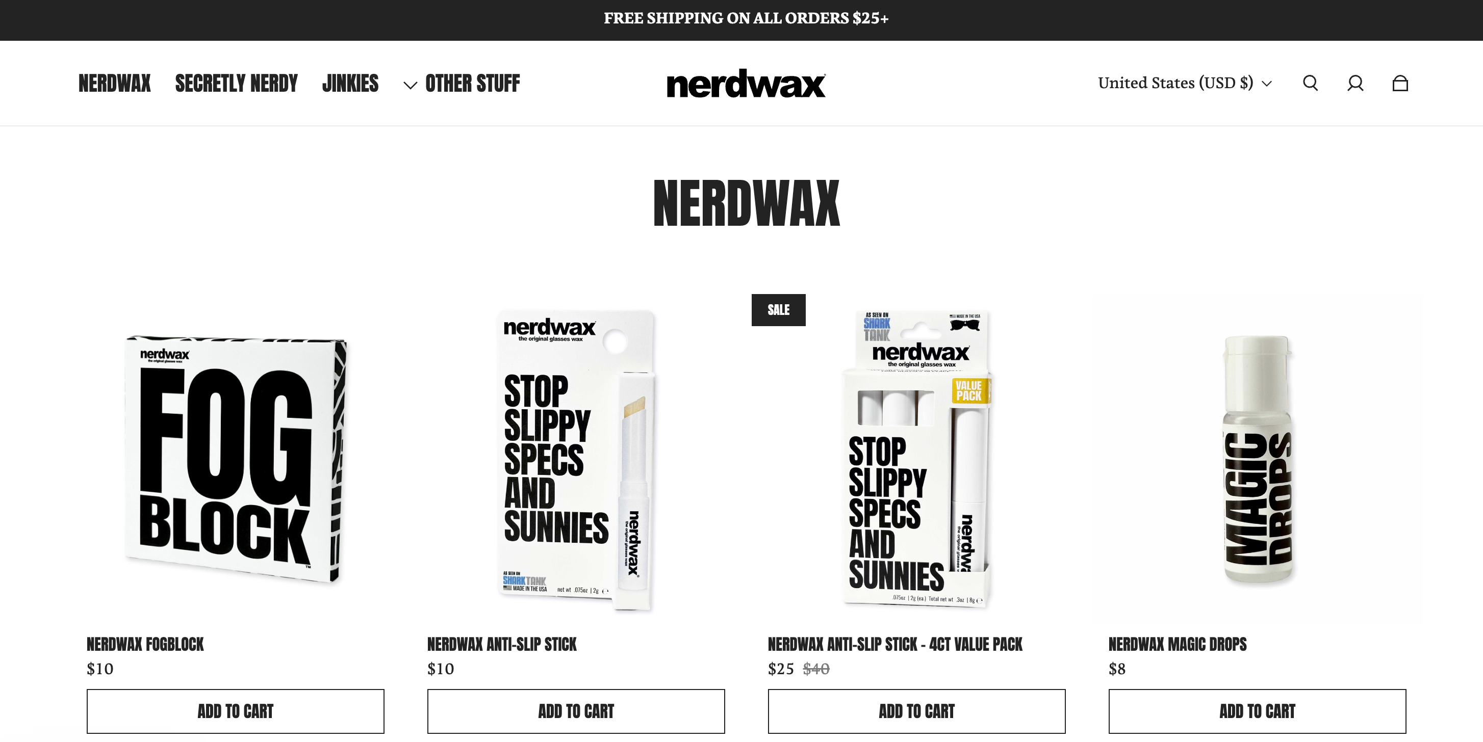 Ecommerce product collection for eyewear accessories brand Nerdwax