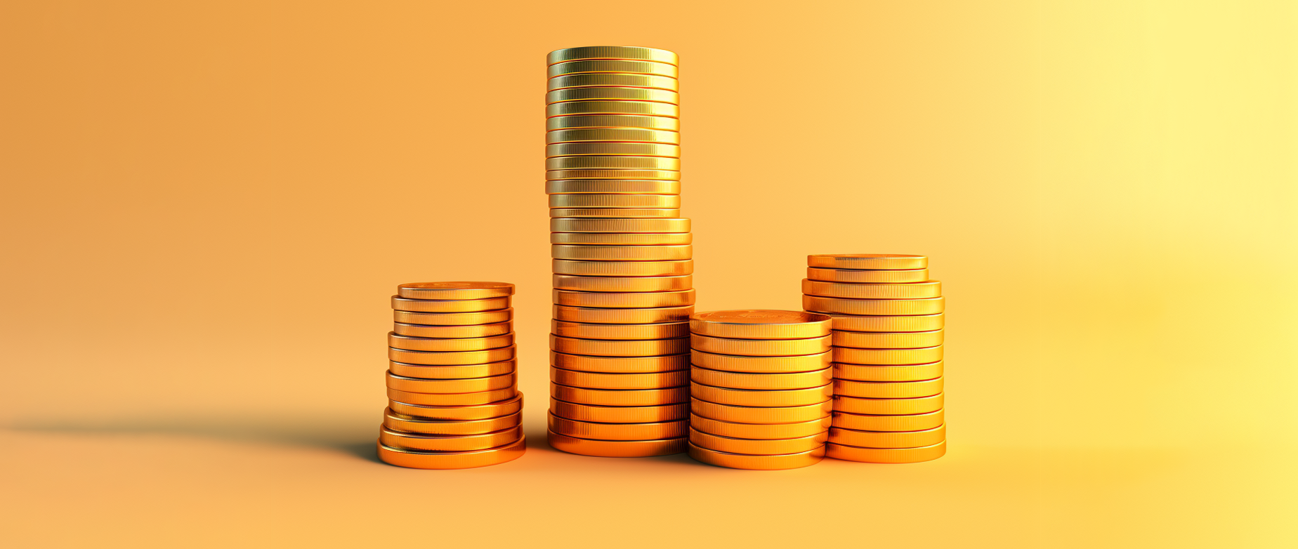 Stacks of gold coins on a light orange background.