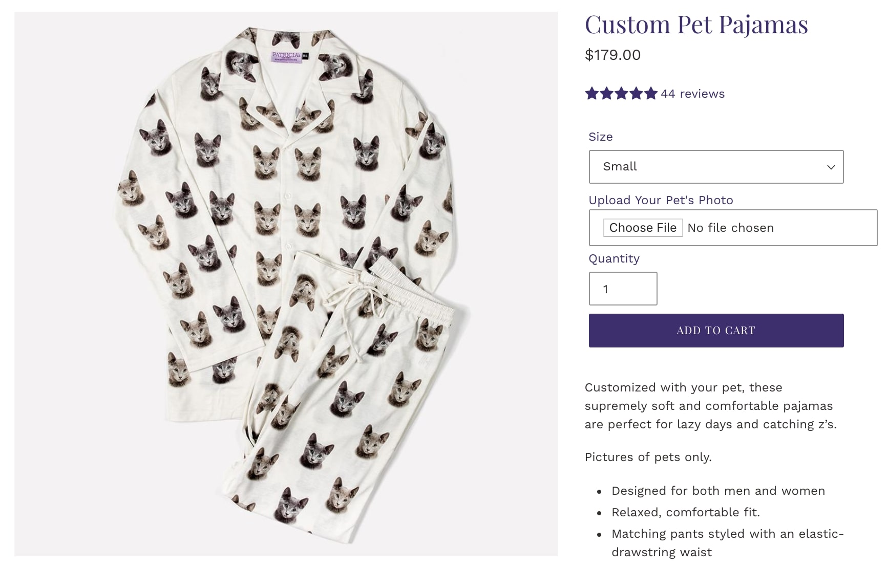patricia's couture lets you print pictures of your pets on their products
