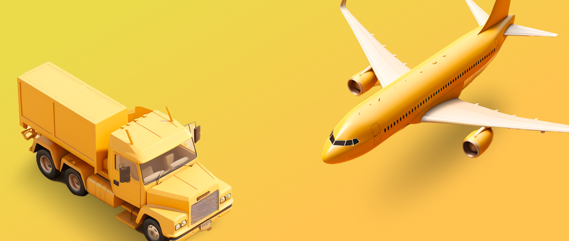 A yellow truck and a yellow plane on a yellow background.