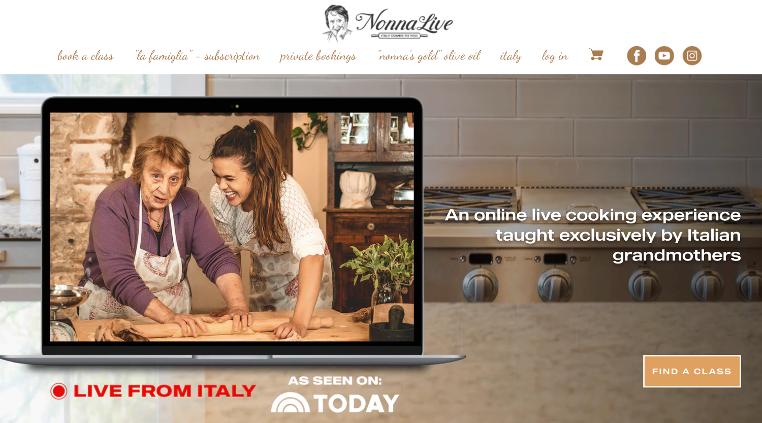 Website homepage for Nonna Live