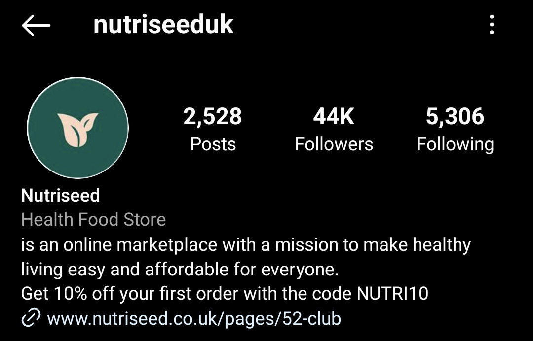 screenshot of Nutriseed Instagram bio
