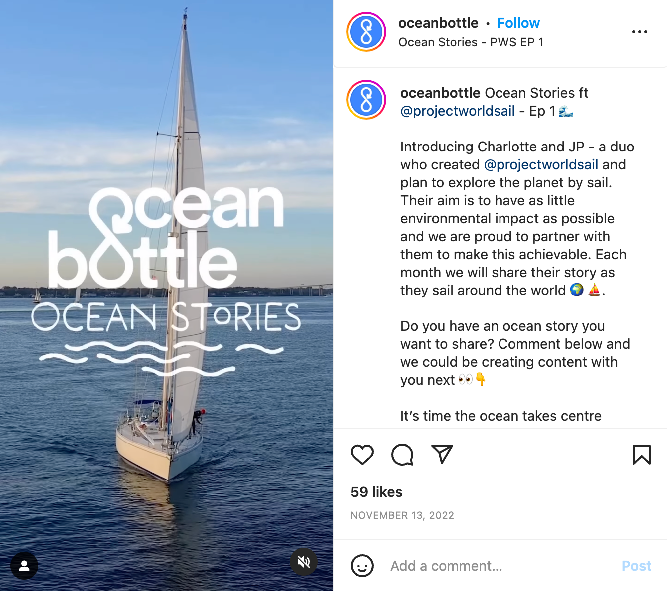 Screengrab of an Instagram post from Ocean Bottle