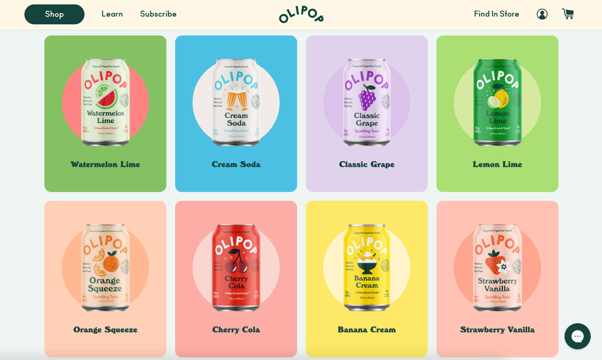 DTC brand Olipop’s soda options including banana cream and watermelon lime