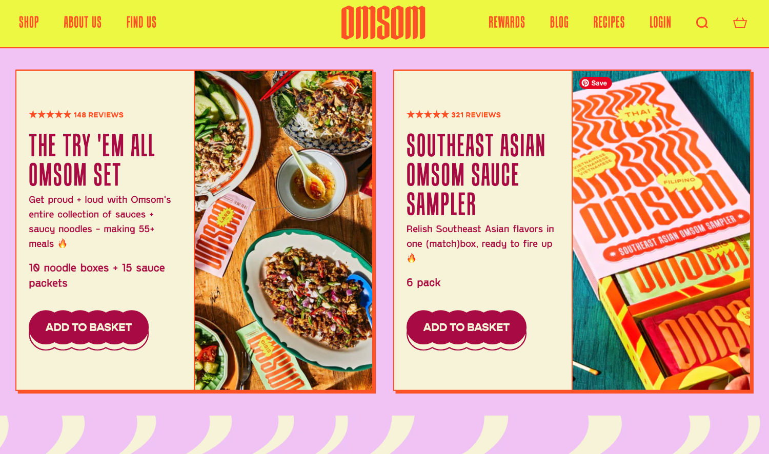 Ecommerce webpage from food bradn Omsom