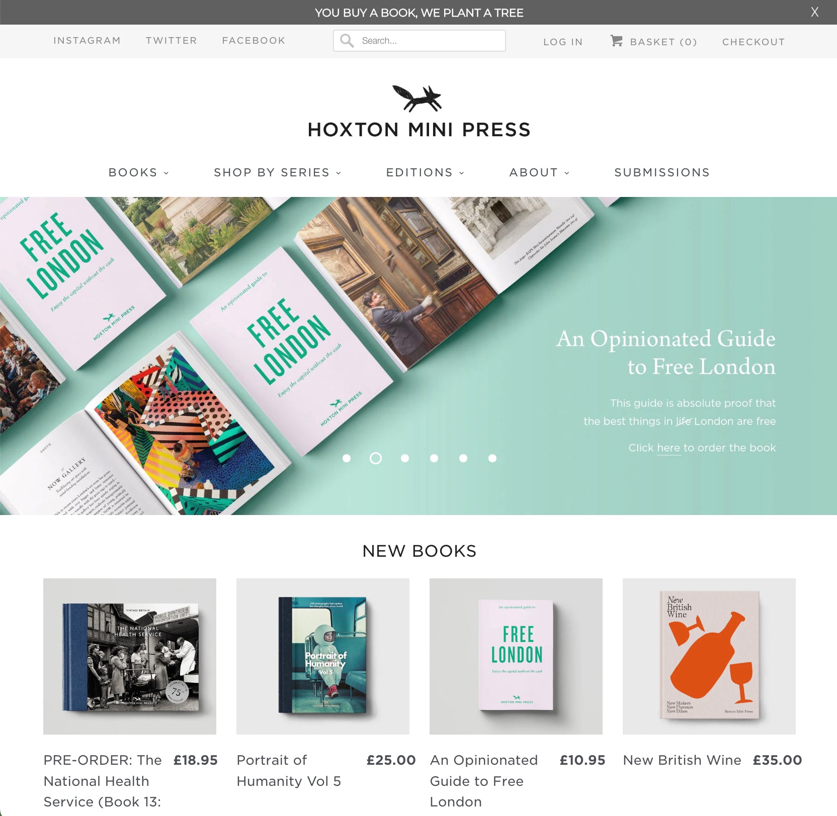 homepage for online bookseller Hoxton Press