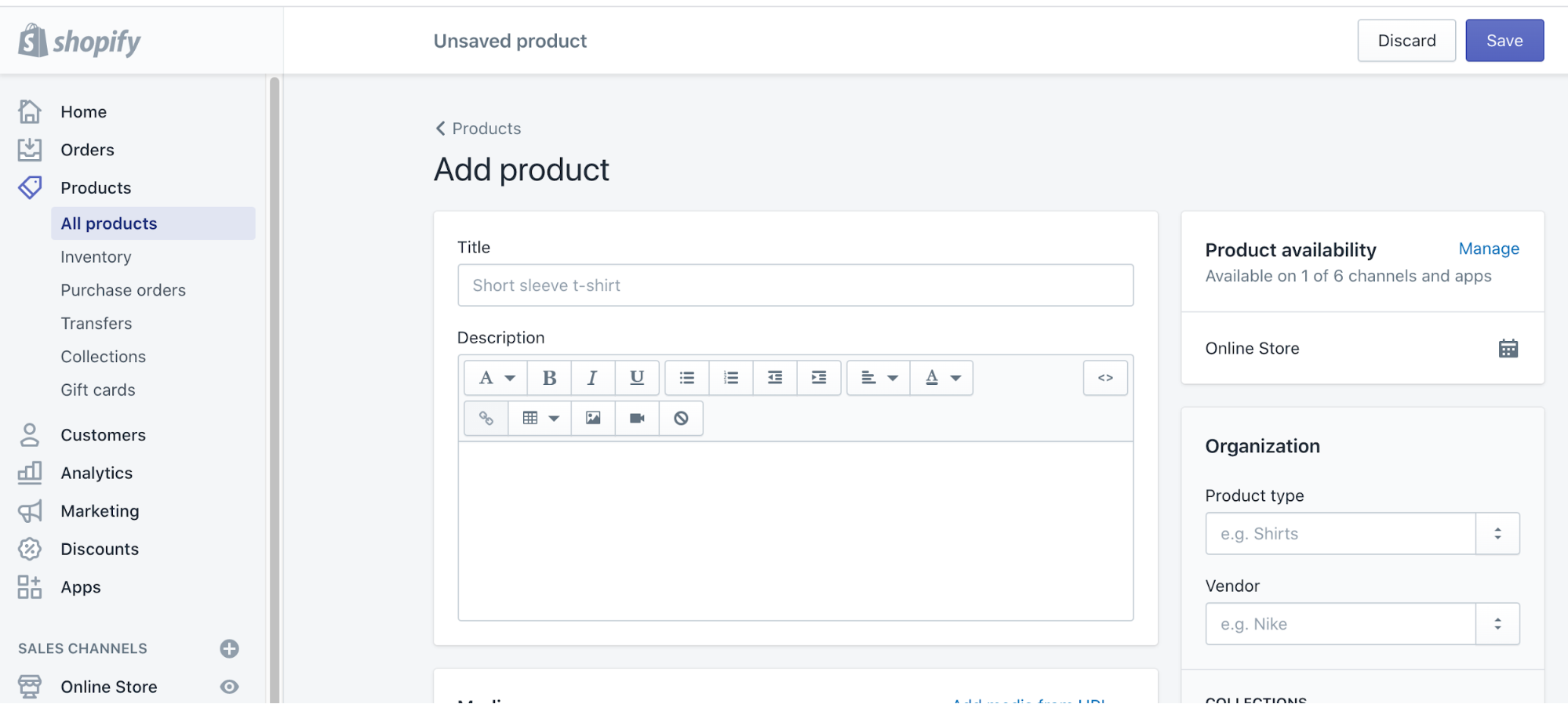 add a product in shopify