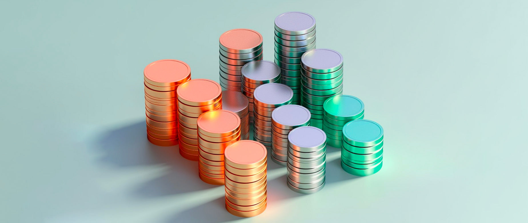 three rows with 4 stacks of coins: opportunity cost example