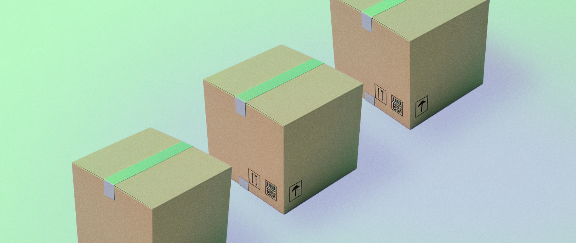 Three shipping boxes on a light green background.