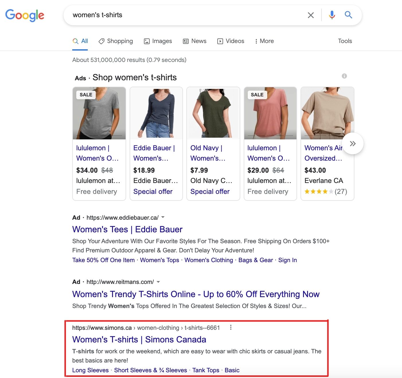 Organic search result example