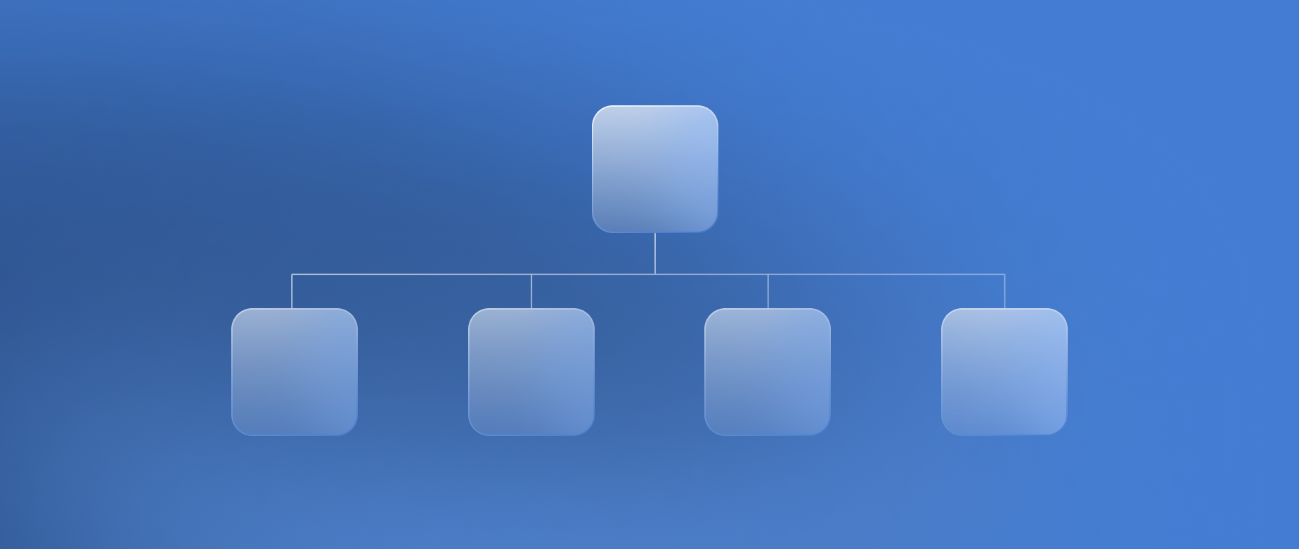 An organizational chart with five boxes connected on a blue background.